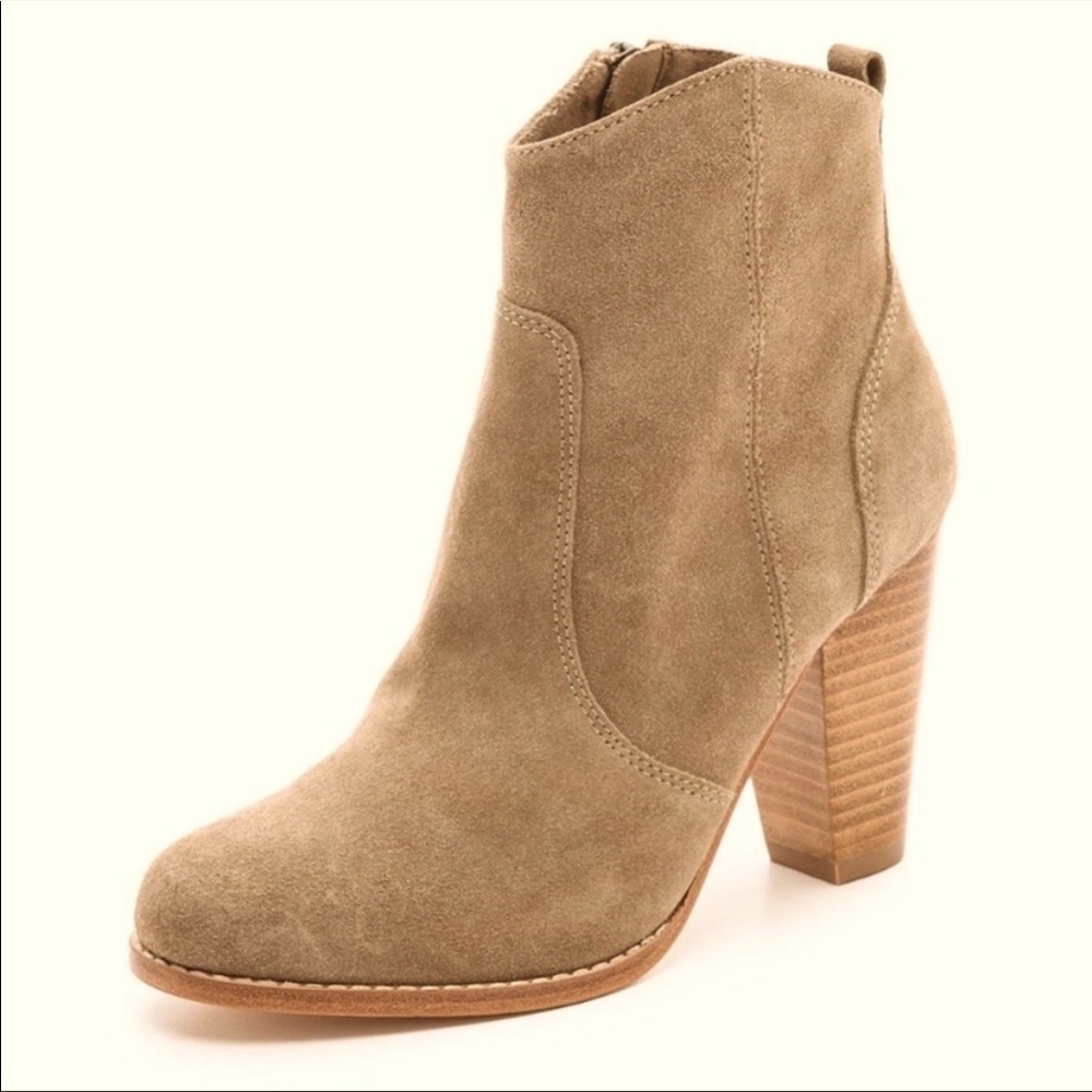 Joie Cement Tan Dalton Suede Stacked-Heel Bootie 37 1/2
